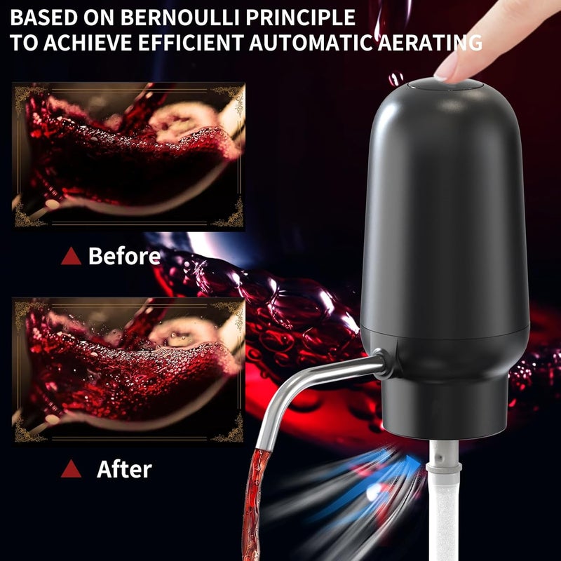 CircleJoy Electric Wine Opener Set 4-in-1 Automatic Corkscrew with Rechargeable Wine Aerator Pourer, Foil Cutter, Vacuum Wine Stopper | Premium Gift Box for Wine Lovers, Black - Image 5